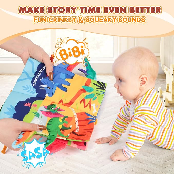 BBWOO Soft Baby Book Toy - Newborn Boy Girl Shower Gift - Tummy Time Toy for Infant 0-6 6-12 Months - Touch and Feel Sensory Crinkle Book with Teether - Baby Boy Girl Gift