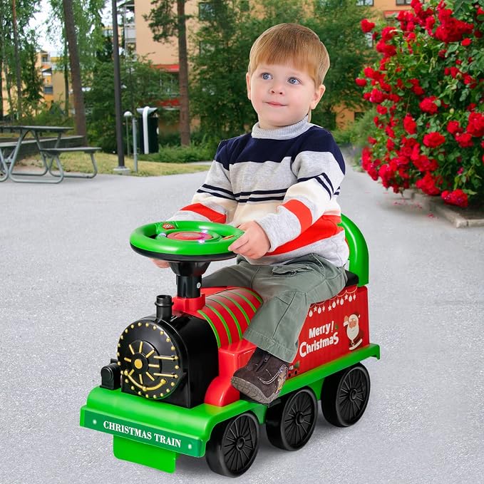 Costzon Ride on Toys, 6V Electric Ride on Train with Tracks, Storage Seat, Flashing Lights & Music, Backrest, Anti-tilt Device, Gift for Toddler Boys & Girls, Battery Powered Ride on Car (Green)