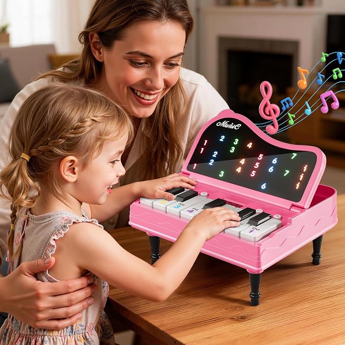 Piano for Kids, Piano Keyboard Learning Toys for Kids Boys Girls Ages 3 4 5 6 7 Year Old, 7 Modes Educational Toy Keyboard Piano with Light-Up Keys, Travel Piano Toy Music Rhythm Machine Birthday Gift