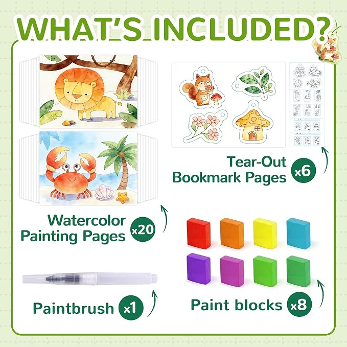 YPLUS Paint with Water Coloring Book for Toddlers, Mess Free Watercolor Painting Set with Brush, 26 Pages & 8 Color Palettes, DIY Art Craft Travel Toy Gift for Kids Ages 1-3 2-4 4-6 (Animals)