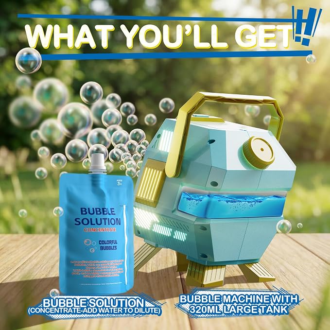 Bubble Machine with Lights, Big Bubbles Bubble Maker Toys for Boys Kids & Toddler, 320ml Large Tank, Battery Operated Bubble Blower for Birthday Parties, Weddings, Indoor & Outdoor Play