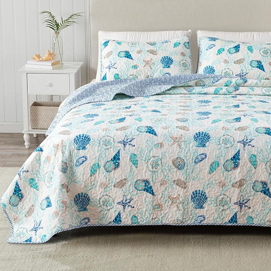 Great Bay Home Coral King Quilt Set, 3 Pieces, Machine Washable