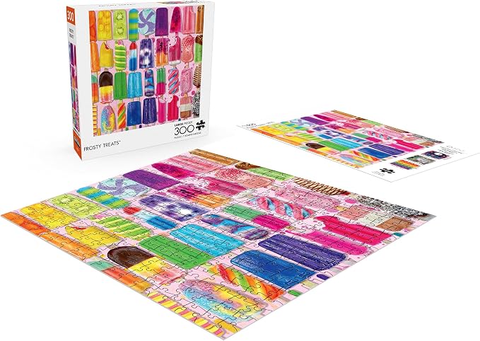 Buffalo Games - Frosty Treats - Lars Stewart - 300 Piece Large Jigsaw Puzzle for Adults - Playful Summer Ice Cream Art - Finished Size is 21.25 x 15.00, Oversized Pieces