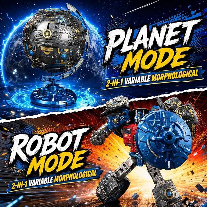 Globe Transforming Toy, 2 in 1 Transform into Robot Action Figure, DIY Transformation Figure Toys for Kids & Adults Action Figures for Boys Party Favors Gift