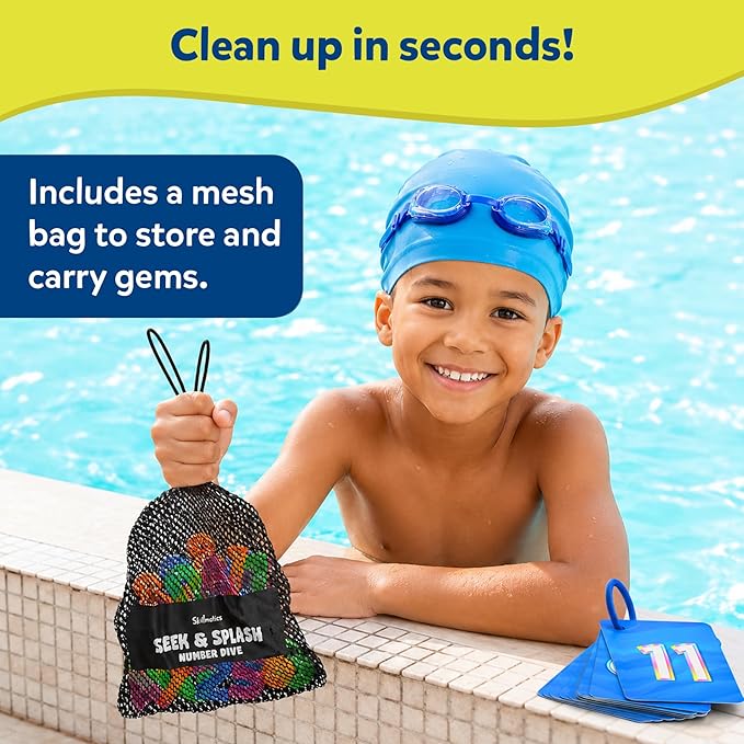 Skillmatics Pool Toys - Seek & Splash, Search & Find Water Game, Swimming Pool Number Dive Toy for Kids, Summer Fun & Gifts for Boys & Girls Ages 6, 7, 8, 9, 10, 11 & Up, Includes 50 Colorful Gems