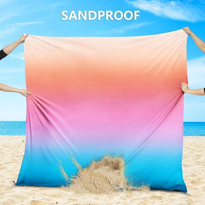 WIWIGO Beach Blanket Waterproof Sandproof Beach Mat 79" X 83"/10'x9'for 2-8 Adults Quick Drying Outdoor Picnic Mat Beach Accessories for Travel, Camping, Hiking