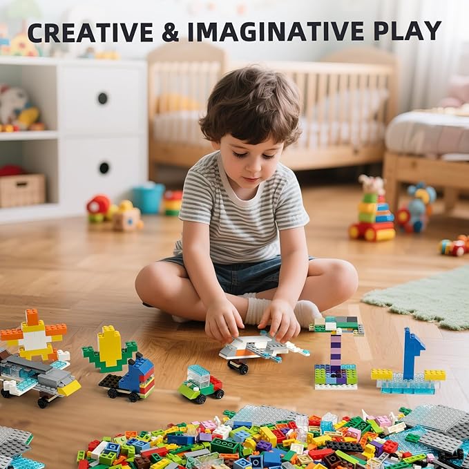 1500 Pieces Building Bricks, Classic Building Bulks with 30PCS Small Flat Plates and 46PCS Wheel Parts and Pieces - Compatible with Lego and Other Brands, 16 Color/18 Size