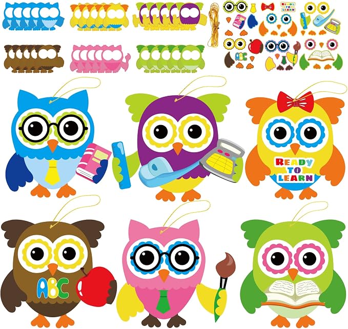 30 PCS Back to School Crafts First Day of School Owl Sticker Craft Kits for Preschool Kids Colorful DIY Bulk Owls Themed Bulletin Board Cutouts Classroom Game Activities Party Favors