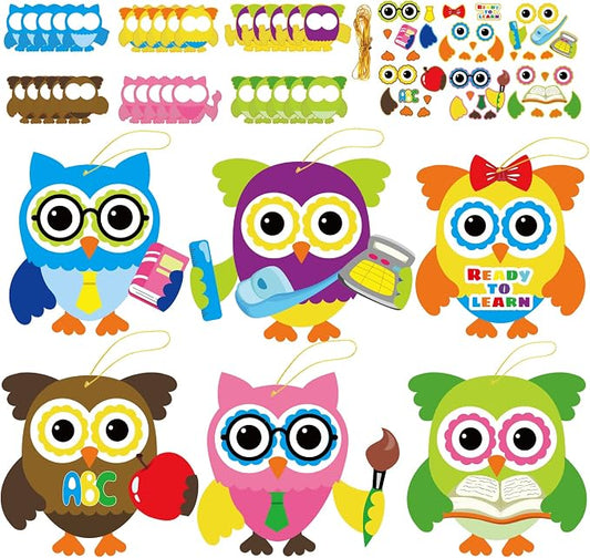 30 PCS Back to School Crafts First Day of School Owl Sticker Craft Kits for Preschool Kids Colorful DIY Bulk Owls Themed Bulletin Board Cutouts Classroom Game Activities Party Favors