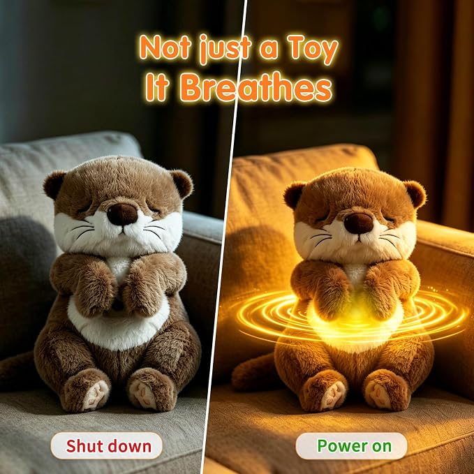 LUKETURE Breathing Otter Plush Toy with Rhythmic Motion, Soft Night Light & White Noise, Calming Plush Companion for Relaxation, Cozy Sleep Aid Stuffed Animal for Home & Travel