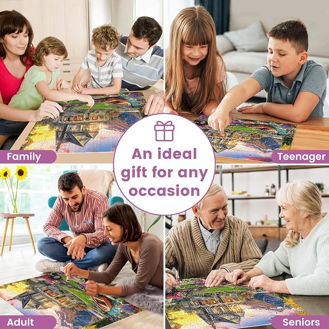 1000 Piece Puzzles for Adults, Autumn Landscape Jigsaw Puzzle, Villa and Dog Jigsaw Puzzles 1000 Pieces, Challenging Game Home Decor Birthday Party Gift Toy for Adults Kids Seniors, 28×20 in