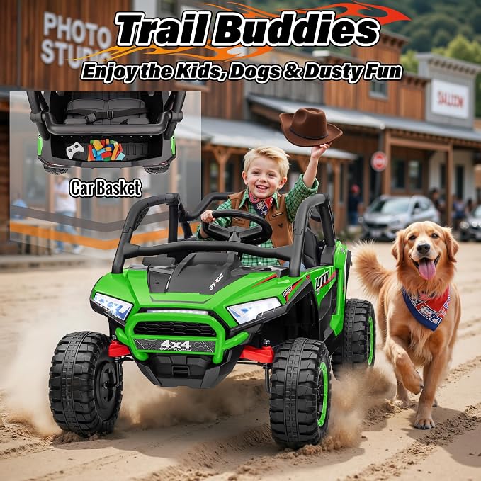 24V Ride on Car, 2 Seater XL 4X4 Off-Road UTV w/RMP2000W Powerful Motors, Remote Control, Bluetooth Music, LED Lights, 24 Volt Ride on Toys for Big Kids, Green