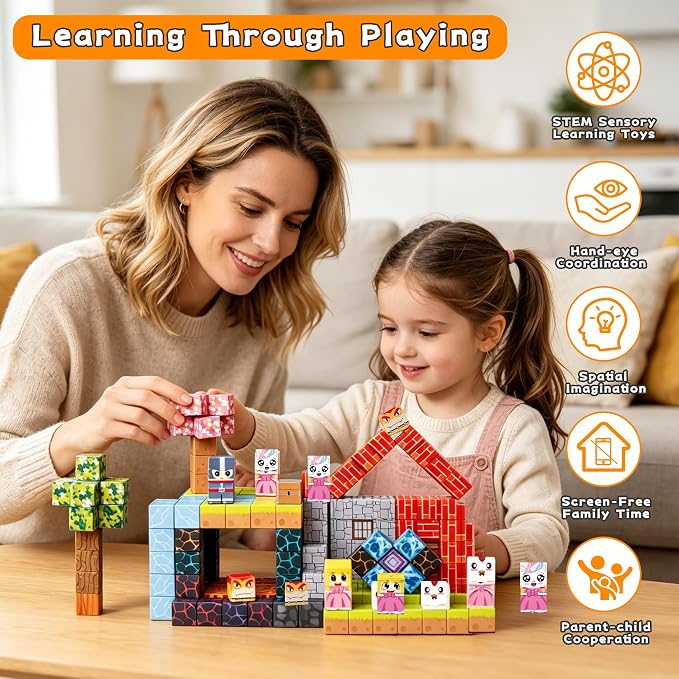 150PCS Magnetic Building Blocks for Kids Ages 3-8, 0.8in STEM Magnetic Cubes, Montessori Construction Toys for Boys Girls, Creative Educational Building Set, Birthday