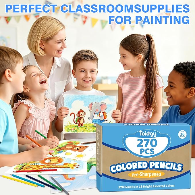 270 Count Colored Pencils Bulk Classroom, Colored Pencils for Kids 18 Assorted Colors, Coloring Pencil Set for Teachers & Adults, Pre-sharpened Color Pencils, Back to School Supplies Bulk for Students