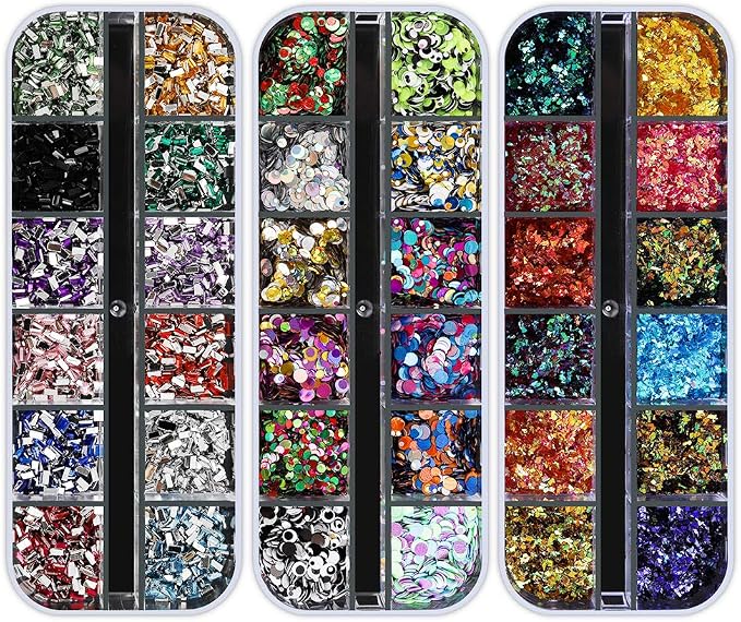 Artdone 12 Boxes Nail Rhinestones Glitter,Nail Gems Nail Diamonds,Nail Art Studs Nail Crystals Nail Sequins for Nails Kit with 1 Tweezers and 3 Pen for Nail Art Supplies Accessories