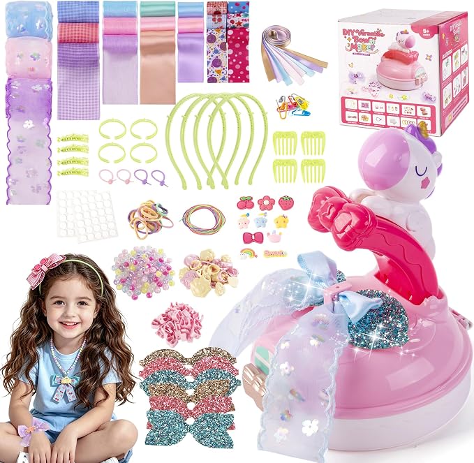 EFOSHM Bow Maker, Ribbon DIY Bow Kit for Girls, Fashion Hair Accessories Arts and Crafts Set, Bow Making Headband, Rings, Hairbands, Bracelets, Necklaces, Gift for 5 6 7 8 Year Old Girls