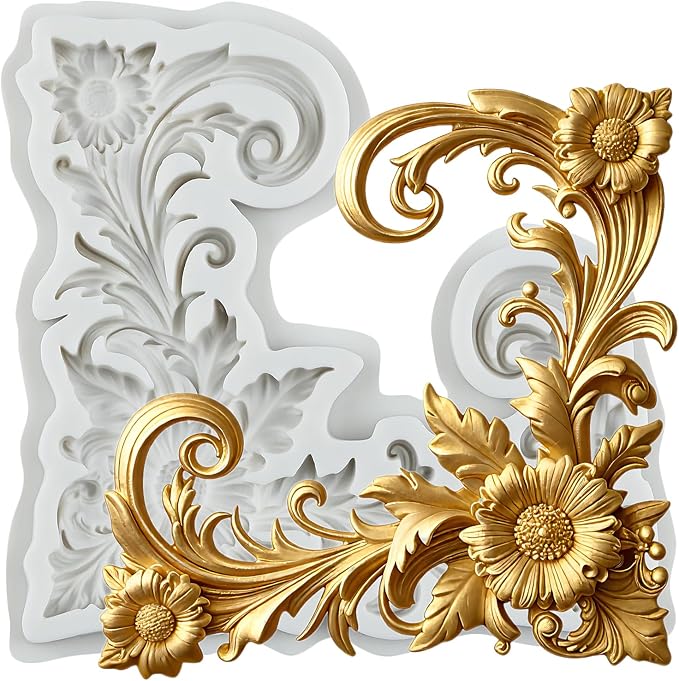 Baroque Polymer Clay Molds Curlicues Scroll Lace Silicone Mold Baroque Relief Flower Mold for Epoxy Resin Casting DIY Crafts Air Dry Polymer Crafts Supplies Clay Tools