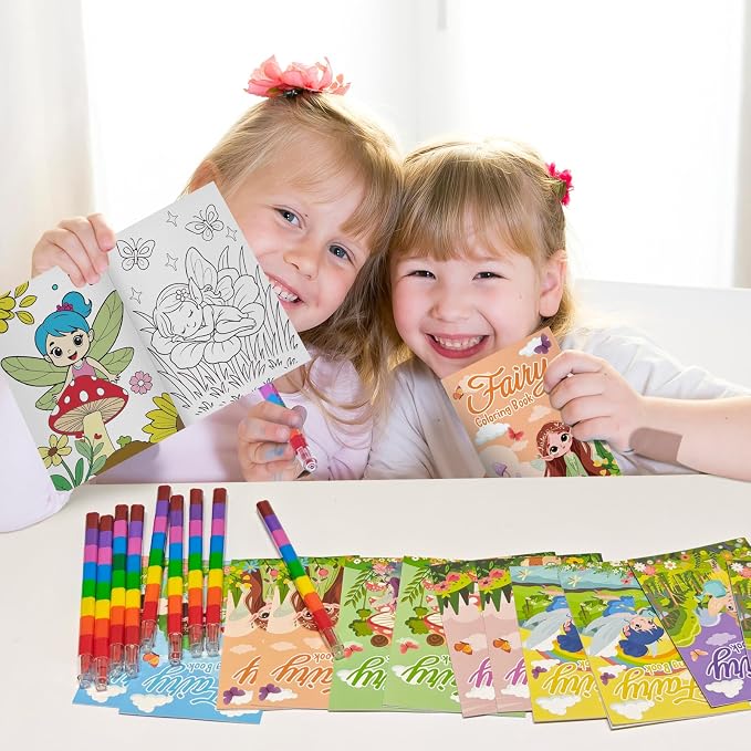 Cinrobiye 24 Set Fairy Coloring Books Bulk with Coloring Accessories, Fairy Garden Art Activity Set for Spring Gatherings, Creative Projects, Birthday Events and Themed Celebrations