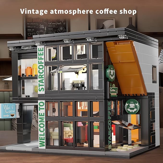 CSNRHG Coffee Shop Building Blocks Toys City Street View Architecture Model Set Birthday Age 6+ Children Teens Adult 581 Pieces