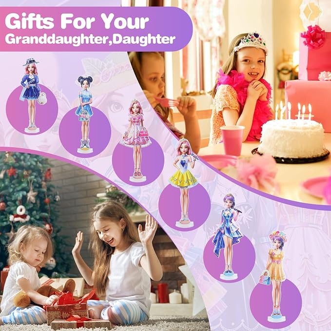 PainZieteg Magnetic Dress Up Dolls,Paper Dolls for Girls, Kids DIY Princess Magnetic Dress-Up Doll for Girl Birthday (Dress Up Box)