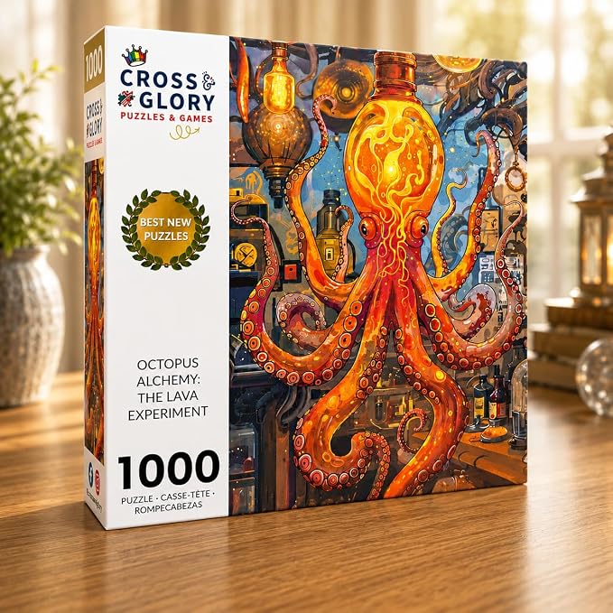 Cross & Glory | 1000 Piece Jigsaw Puzzles for Adults | Octopus Alchemy: The Lava Experiment │ Lava Lamp Octopus Puzzle 1000 Pieces │ Satin Finish Ocean Puzzle for Adults │ Ages 14+