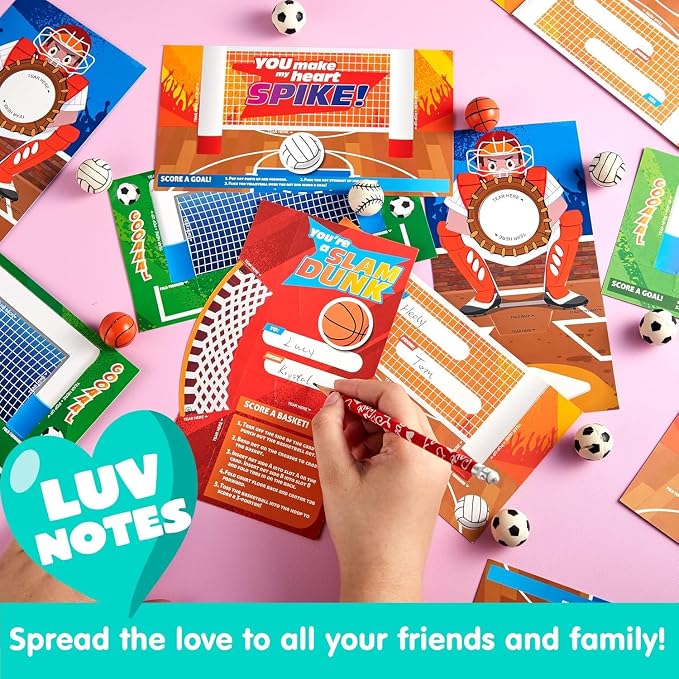 JOYIN 28 PCS Valentine’s Day Cards with Soccer Football Volleyball Basketball for Kids Valentine's Classroom Exchange, Valentine's Party Favors, Valentine’s Day Games Toys, Sports Game Cards