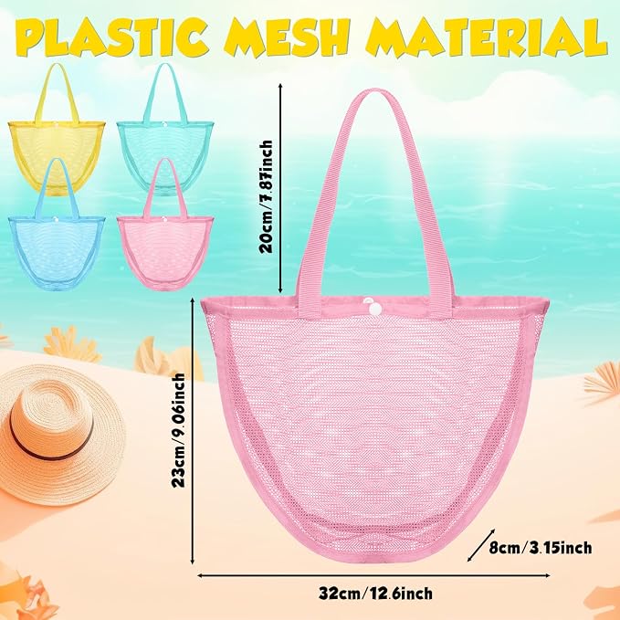 8 Pcs Beach Seashell Bags Summer Mesh Seashell Collecting Bag with Handles Pool Party Gift Pouch for Market Grocery(Gentle,Single)