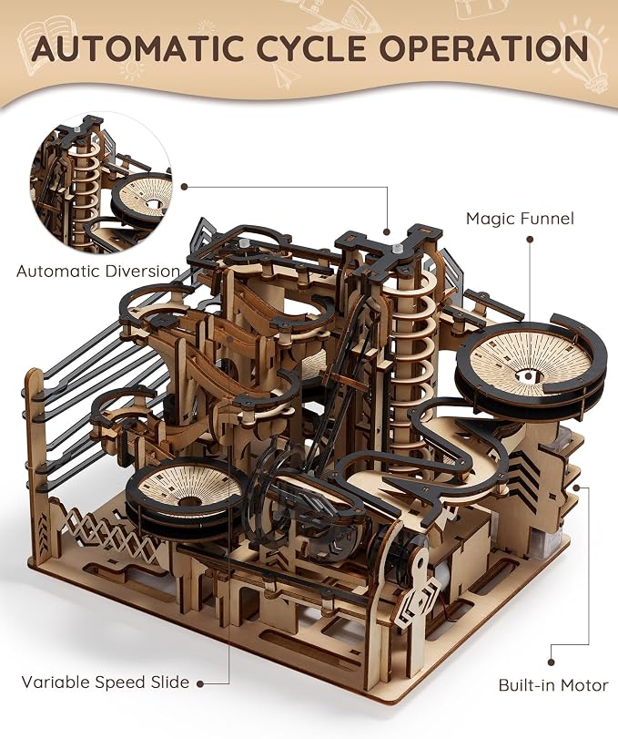 Sainsmart Jr. 3D Wooden Puzzles for Adults, Electric Marble Run Building Kit, Wooden Model Kits Spaceport, Creative Gifts for Teens Ages 14+ (Galaxy Walk)