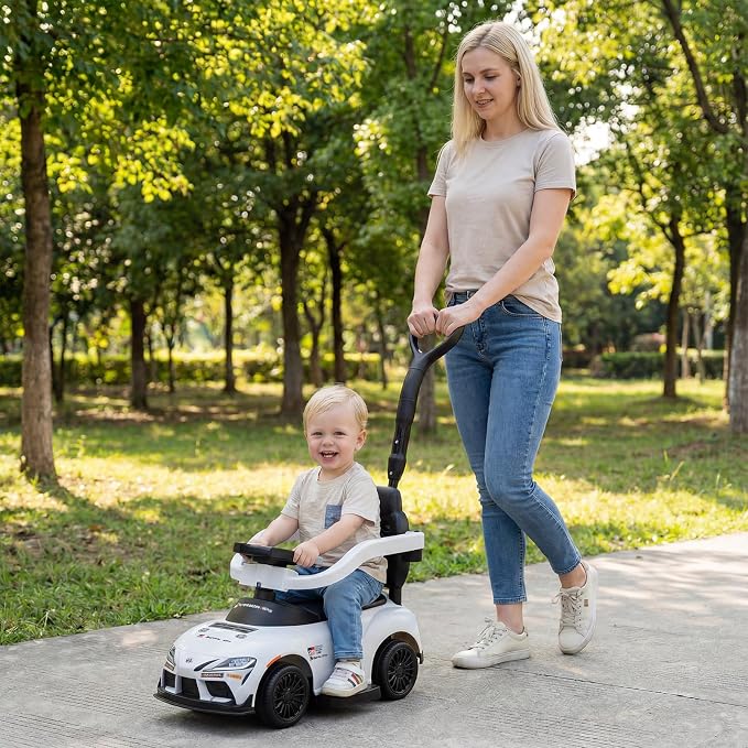 Licensed Toyota Ride on Push Car for Toddlers by INFANS, 3 in 1 Walking Sliding Toy with Removable Guardrails and Handle, Music, Under Seat Storage for Kid (White)