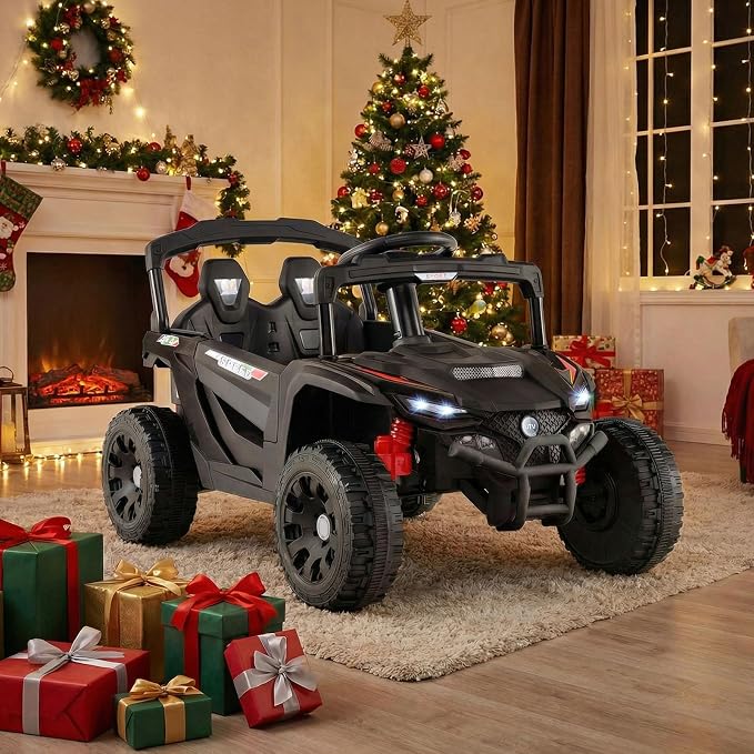 Costzon Kids Ride On UTV Car with Detachable Trailer, 12V Battery Powered Electric Vehicle with Remote Control, 3 Speeds, LED Lights, Music, Horn, Off-Road UTV for Boys & Girls (with Trailer,Black)