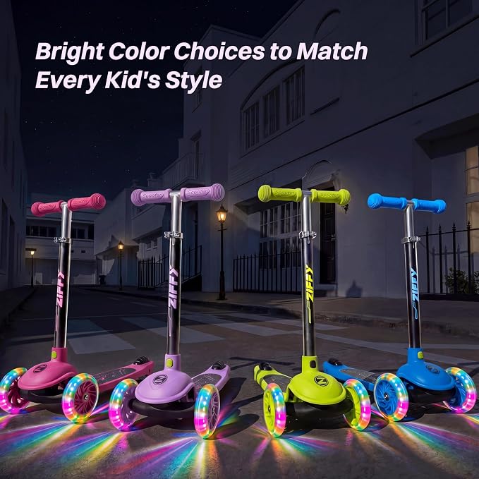 JOVA ZIFFY Multicolor 3 Wheel Scooter for Kids 3-5, Toddler Kick Scooters with LED Light-Up Wheels for Boys and Girls, 5 Adjustable Height and Lean-to-Steer Design, Support up to 110 lbs