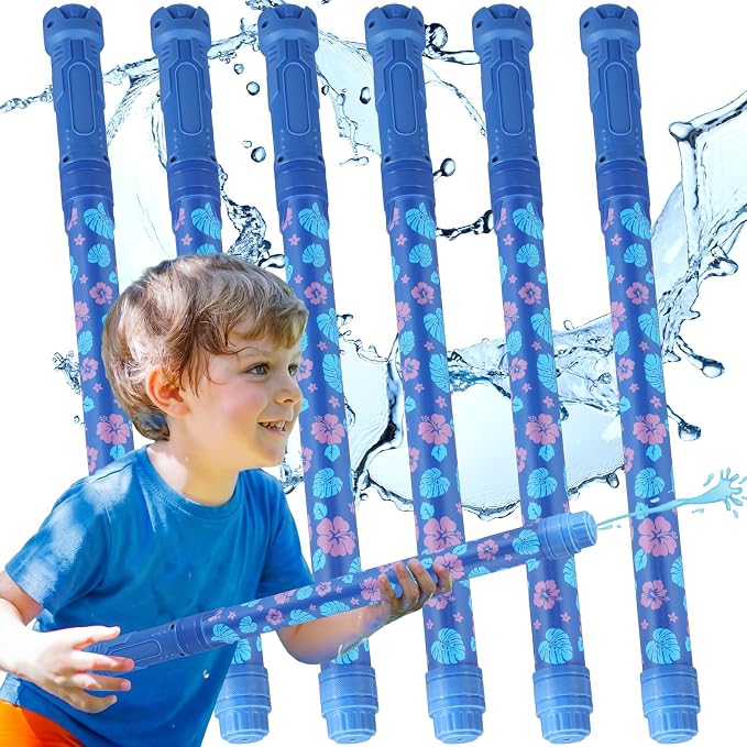 Halloscume 6 Pcs Kids Water Guns Bulk Hawaiian Party Favors 15.75" Palm Leaves and Flowers Water Squirters Blaster Shooters for Summer Swimming Pool Beach Cartoon Birthday Gifts Supplies