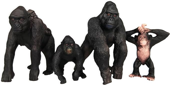 Gemini&Genius Gorilla Toys, Safari Animal Toys Gorilla Family Figurines, Wildlife World Action Figure, Backyards Garden Flowerpot Room Decoration, Cup Cake Toppers for Ages 3 Years Old & Up Kids