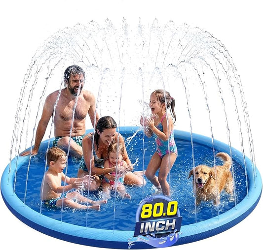Non Slip Splash Pad for Kids and Dogs, 80" Sprinkler Splash Pad with 5mm Reinforced Edges,0.58mm Thickened Dog Pool,Outdoor Water Toys for Toddlers,Summer Backyard Fountain Play for Girls Boys Pets