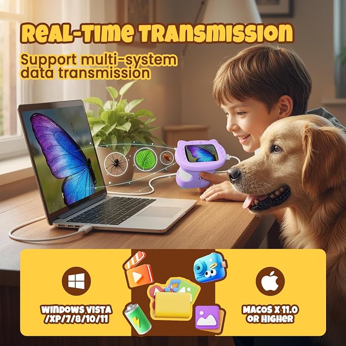 Handheld Digital Mini Microscope for Kids: 1000X 4K Portable Pocket 2.4" Screen Microscopes Toys STEM Electronic Learning Educational Science Kit 8-12 Birthday Gift 4 5 6 7 Year Old Boy Girl (Purple)