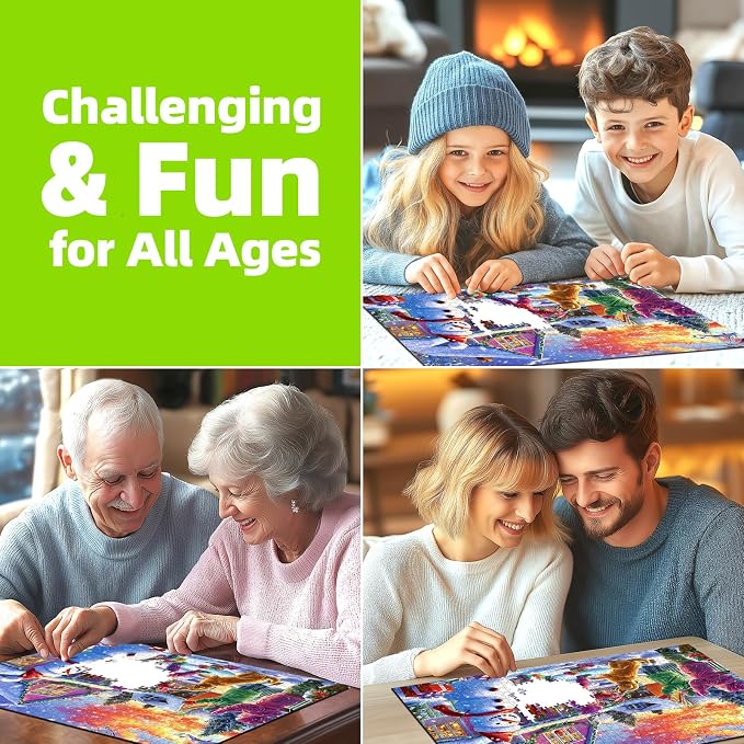 Christmas Puzzles for Adults 1000 Pieces, Christmas Snowman Ice Sculpture with Dog Jigsaw Puzzles Adults and Teens Family Challenging for Game Nights (27.5 x 19.7 inch)