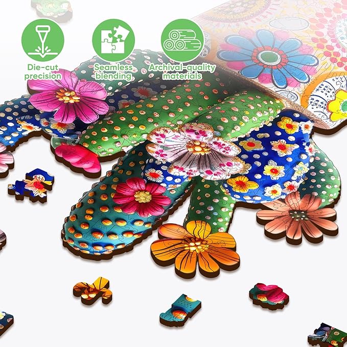 Mys Aurora Puzzles for Adults Cactus Flower Wooden Puzzles, 200 Pieces Unique Shaped Jigsaw Puzzles, FSC Certified Beautiful Birthday Gifts for Kids Friends, Fun Family Game 10''x 14''