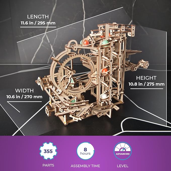 UGEARS Marble Run Stepped Hoist, Model Kit, 3D Puzzle, Fun DIY Model Kit Crafts for Adults - Unique Gift 3D Puzzle for Adult Marble Game for Hobby Enthusiasts - 355 Pcs