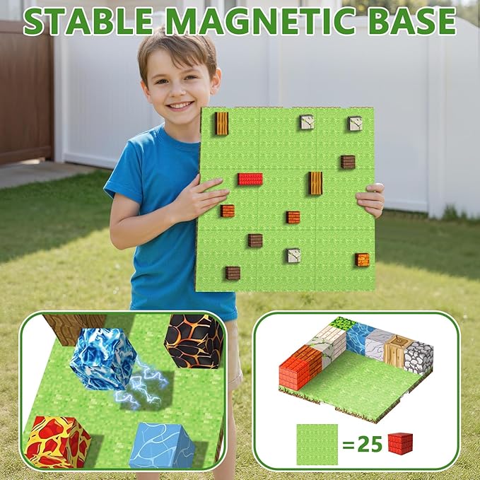 9 Pack Magnetic Blocks Baseplate, Magnetic Cubes Plate for Minecraft Magnetic Building Blocks-Baseplate 4" x 4", STEM Magnet Toys for Kids Boys Girls Age 3+ Years Old Christmas Birthday Gifts