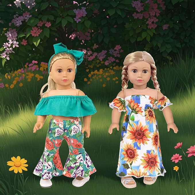 ebuddy 10 Sets 18 inch Doll Clothes and Accessories - Including Mermaid Costume, Stylish Casual Outfit, Swimwear Fit for 18 Inch Dolls (No Doll)
