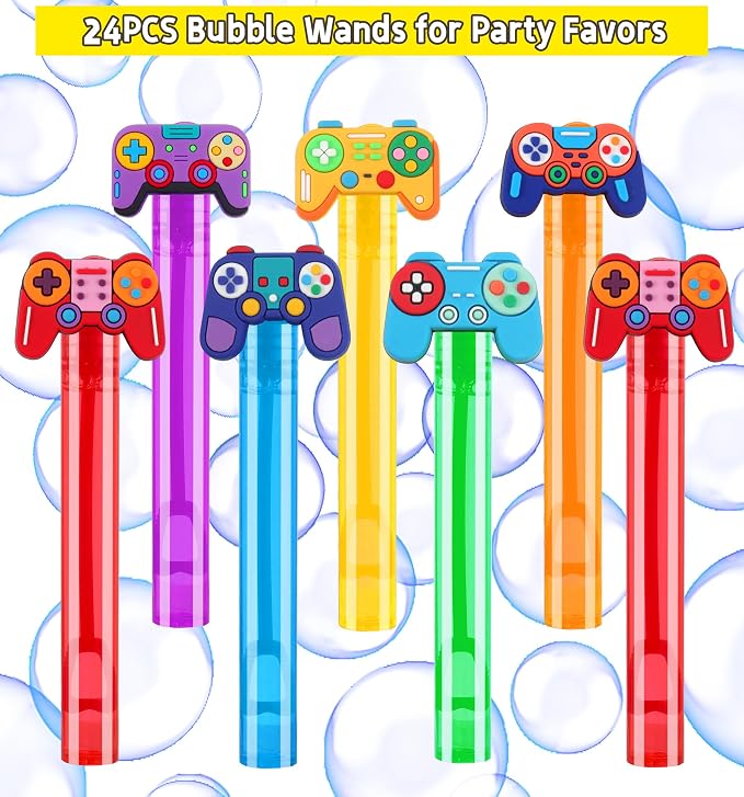 24Pcs Video Game Bubble Wands for Kids Party Favors Supplies Decorations, Pinata Goodie Bag Stuffers & Classroom Prizes Valentines Easter Halloween Christmas Stuffers