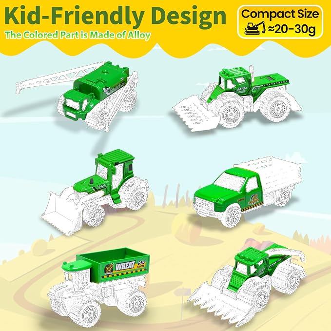 Oriate 6pcs Kid Diecasting Farm Car Toys Set, Harvester, Transporter, Truck, Sprayer Small Farm Toys, Mini Cars Model Christmas, Birthday, 3 Years Old and Up Gifts for Boys Girls
