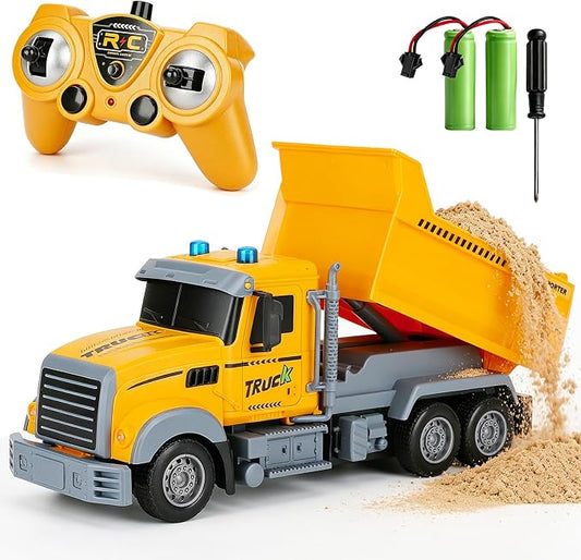 VGY Remote Control Dump Truck Toys for Boys, 2.4GHz RC Dump Truck with Mute Function & 80min Playtime, Liftable Dump Bed, Construction Toys for Kids Age 3-5 4-7 8-12 Year Old Birthday Gift