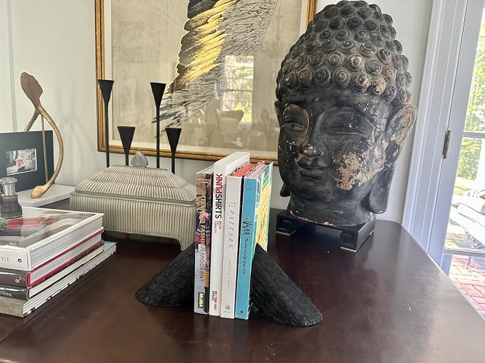Fox Run 100% Natural Polished Marble Bookends, Black, Set of 2, Angled
