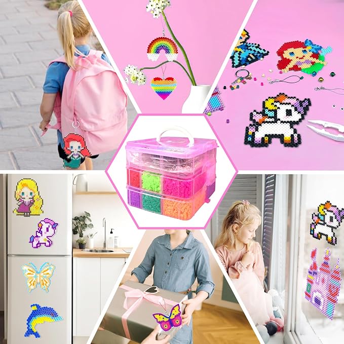 11000 Fuse Beads Kit - 20 Colors 5mm Bead Craft Set with Storage Box, Pegboard, Ironing Paper and Accessories, Arts and Crafts Kits for Kids Age 5+ Christmas Birthday DIY Craft Gift for Girls & Boys