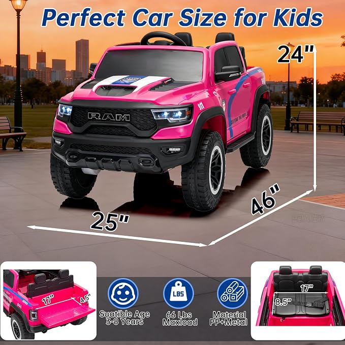 FINITO 4WD Kids 24V 4x4 Kids Ride On 2 Seater Police Truck, Remote Control Ride On Toy Car, Kids' Electric Ride On Truck, Kids' Side by Side Truck for Children Ages 3+, Powered Cars for Kids