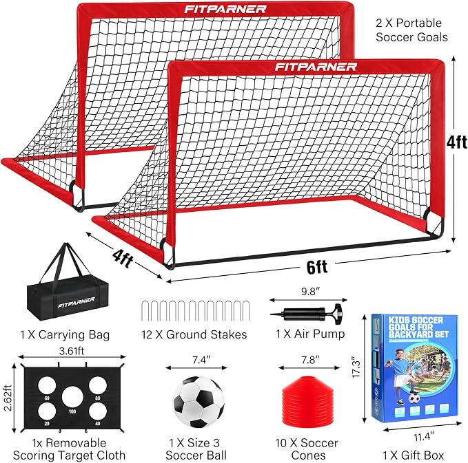 Soccer Goal,Backyard Soccer Goals for Kids 2 Pack,4x3/6x4 FT Portable Toddler Soccer Nets with Target,Ball & Cones,Soccer Training Equipment for Kids Youth Outdoor Games,Sports,Play