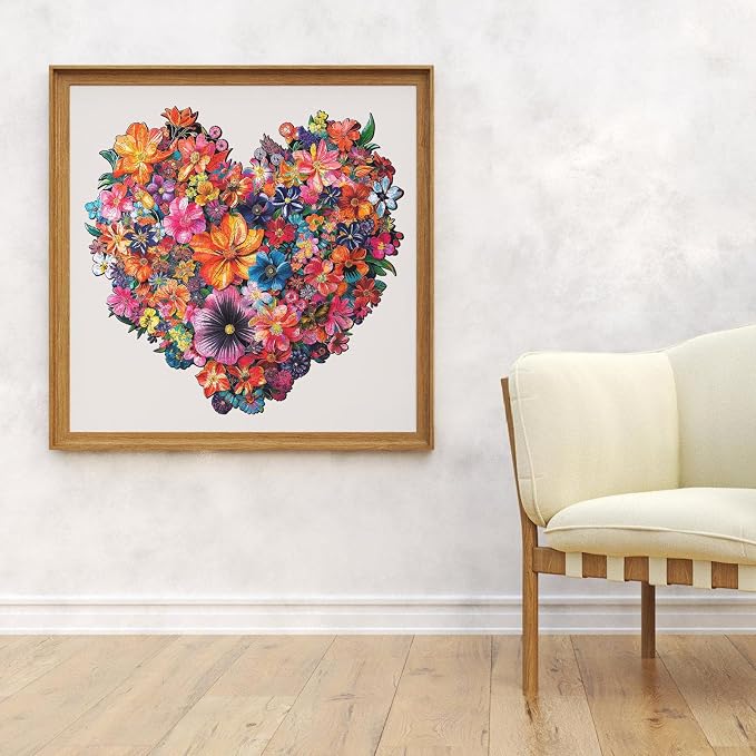 Mys Aurora Puzzles Gifts Heart Flower Wooden Puzzles for Adults, 200 Pieces Unique Shaped Jigsaw Puzzles for Mom, Fun Challenge Family Game 11.2'' x 10.8'' FSC Certified