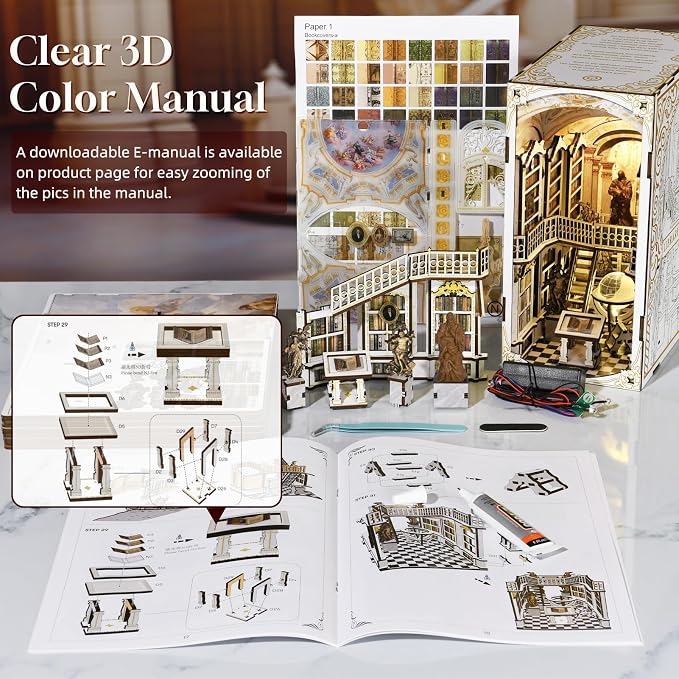 CCCDF Book Nook Kit, DIY Miniature Dollhouse Booknook Kit, 3D Wooden Puzzle Bookend Bookshelf Insert Decor with LED Light for Teens and Adults (Library of Gods)