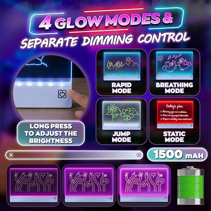 Upgraded 16 Inches LED Drawing Board – Rechargeable, 8 Colors, 11 Light Modes, Adjustable Brightness – Acrylic Light Board for Tracing with Stand, Markers and Full Kit – Birthday Gift Set (Blue)